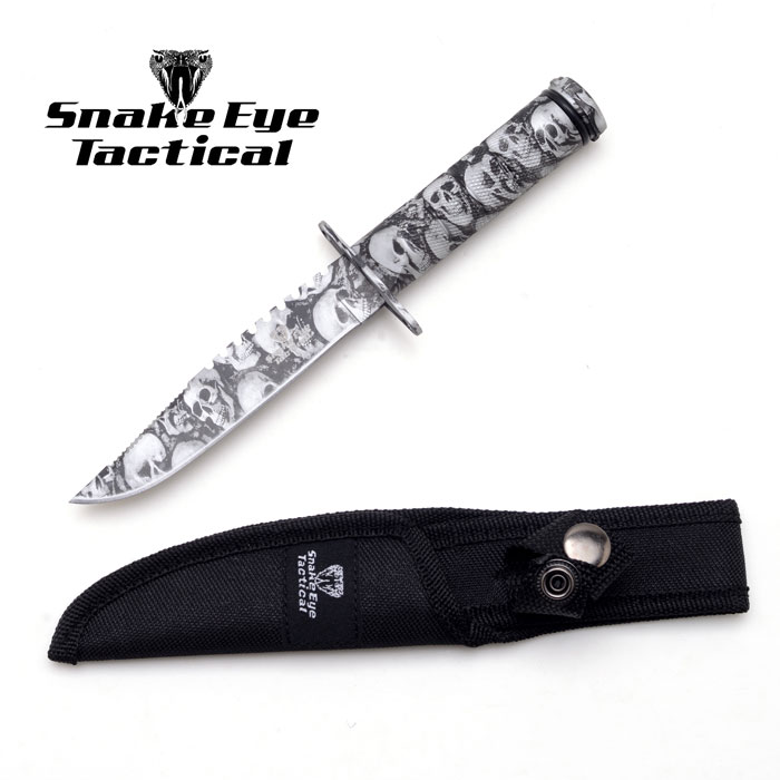 Snake Eye Survival KNIFE. Saw back Grey Skull Camo