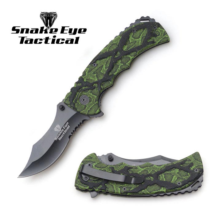 Snake Eye Tactical Spring Assist KNIFE 5'' Closed with Clip