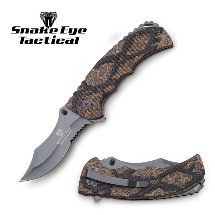 Snake Eye Tactical Spring Assist KNIFE 5'' Closed with Clip