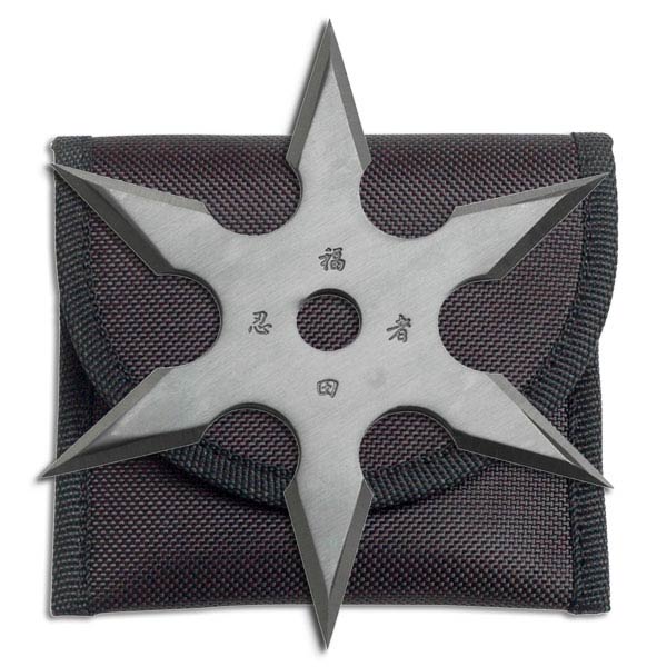 6-Point Grey Titanium Coated Throwing Star with Pouch - 4''
