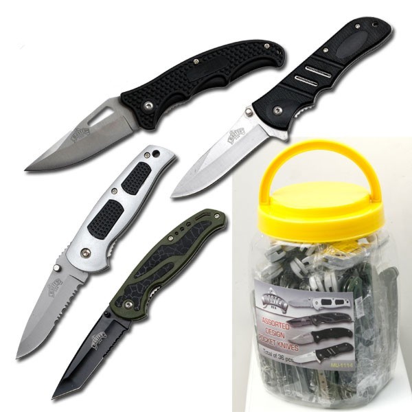 36 Peices Mixed Folding Knives In a JAR