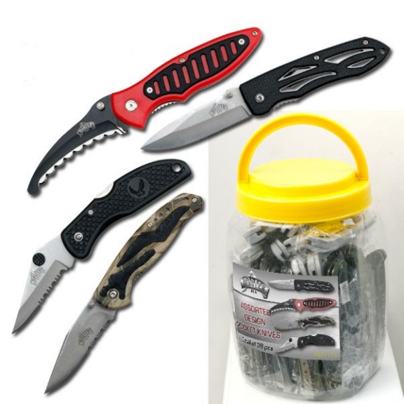 36 Pcs Mixed Folding Knife In A JAR