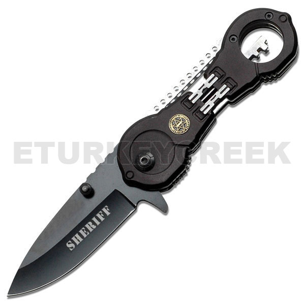 ''Sheriff '' Handcuff Style Handle Spring Assist KNIFE 4.5'' Closed
