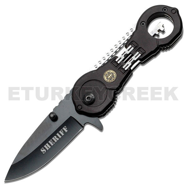 ''Sheriff '' Handcuff Style Handle Spring Assist Knife 4.5'' Closed