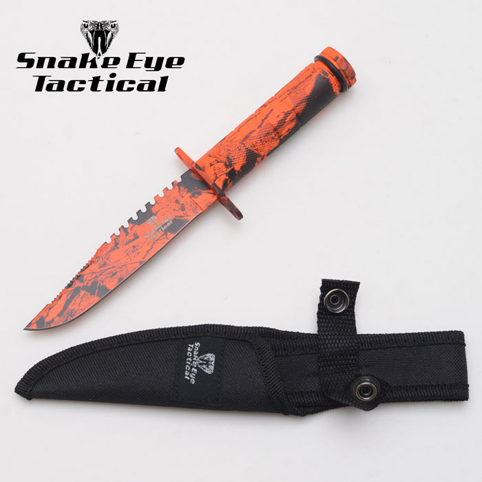 Snake Eye Survival Knife with Nylon Case 8.5'' Red Lava Camo