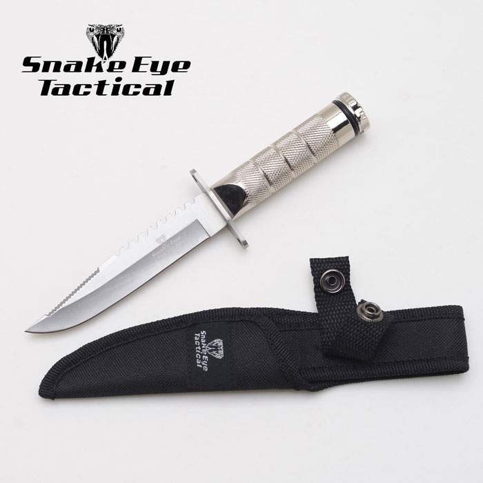 Snake Eye Tactical Survival Knife with Nylon Case 8.5'' All Silver