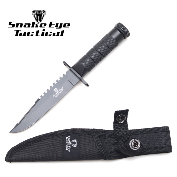 Snake Eye Tactical SURVIVAL KNIFE with Nylon Case 8.5'' All Black