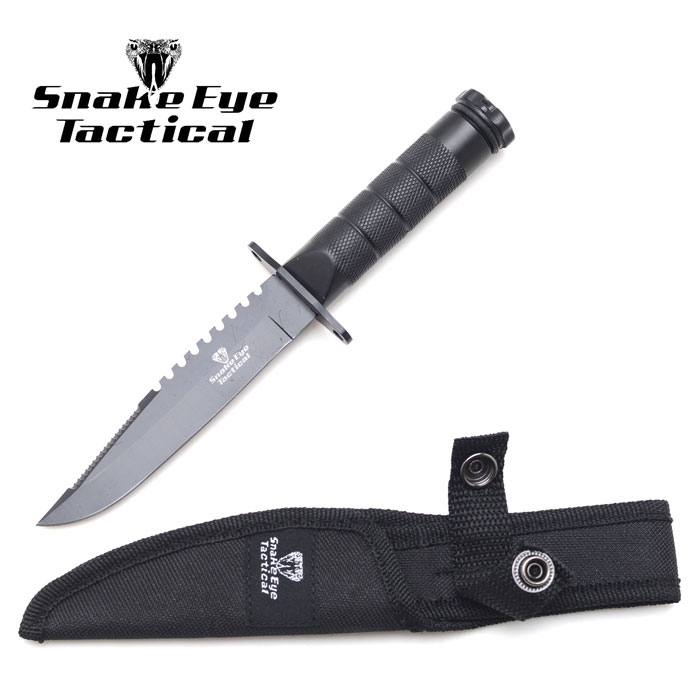 Snake Eye Tactical Survival Knife with Nylon Case 8.5'' All Black