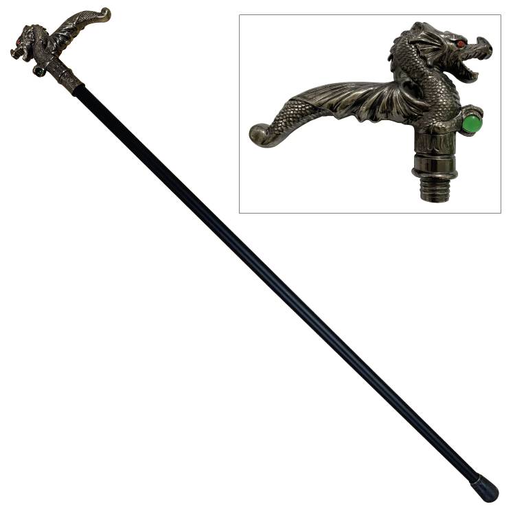 Snake eye ''Dragon'' Walking Cane With SWORD 35'' Overall