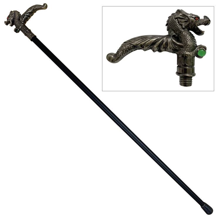 Snake eye ''Dragon'' Walking CANE With SWORD 35'' Overall