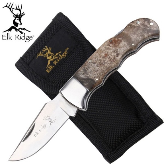 Elk Ridge Burl Wood Folder KNIFE W/ Sheath 4''