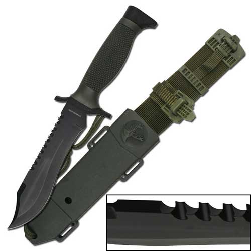 Survival Knife W/ Reverse Double Serration