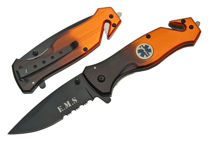 '' EMS '' Rescue Style Spring Assist Knife 4.5'' Closed
