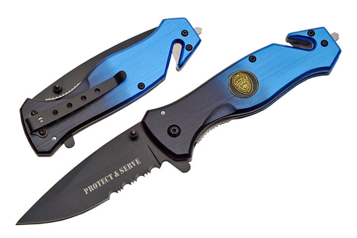 '' POLICE''  Spring Assist Knife 4.5'' Closed with Clip