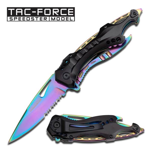 '' Sports Bike Handle '' Spring Assisted KNIFE - Rainbow Finish