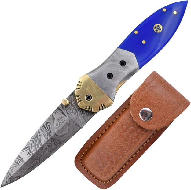 Damascus Steel Blade Manual Folding POCKET KNIFE