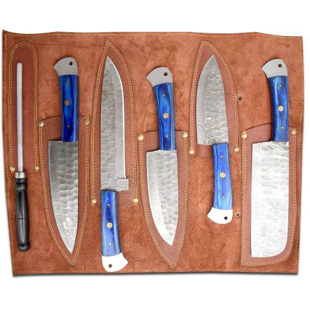 Professional Kitchen Knives Custom Made Damascus Steel 5 Pcs Set