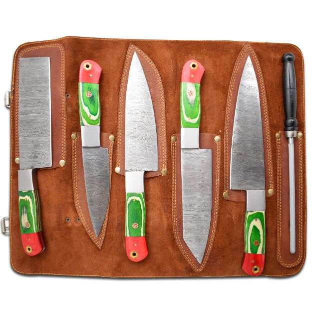 Professional Kitchen Knives Custom Made Damascus Steel 5 Pcs of P