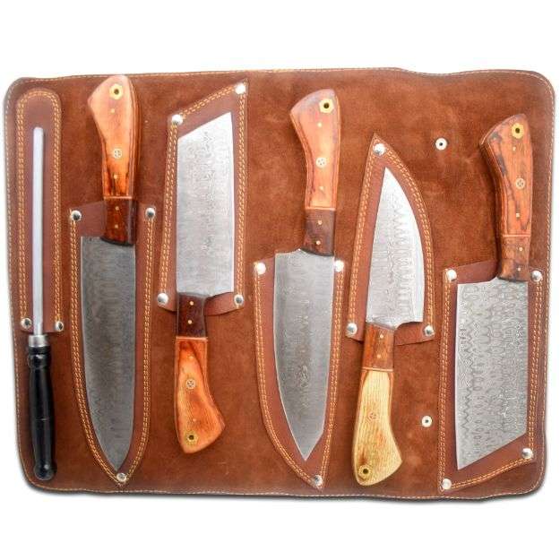 Professional Kitchen KNIVES Custom Made Damascus Steel 5 Pcs  Set