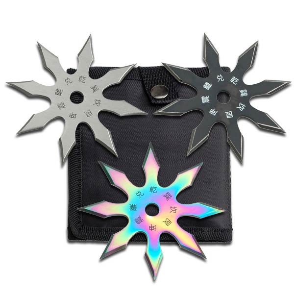 3pc Stainless Steel 8 Point Assorted Color ''Ninja'' Throwing Stars