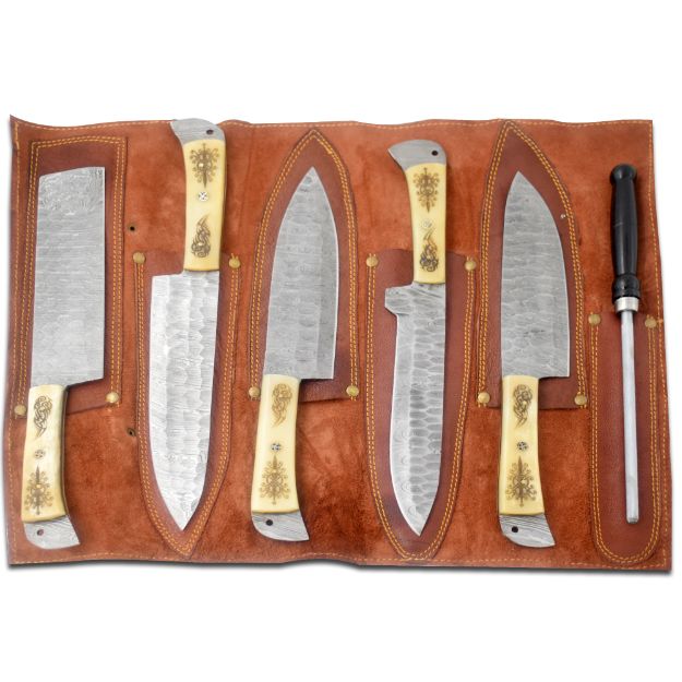 Professional Kitchen Knives Custom Made Damascus Steel 5 Pcs Set