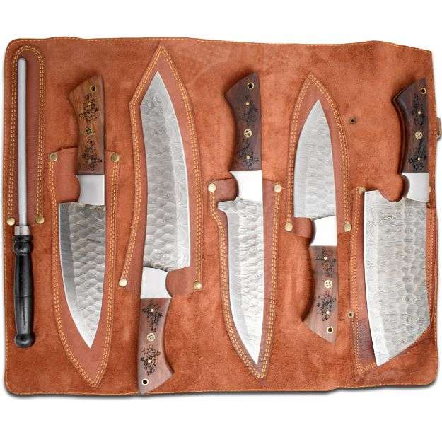 Professional Kitchen Knives Custom Made Damascus Steel 5 Pcs Set