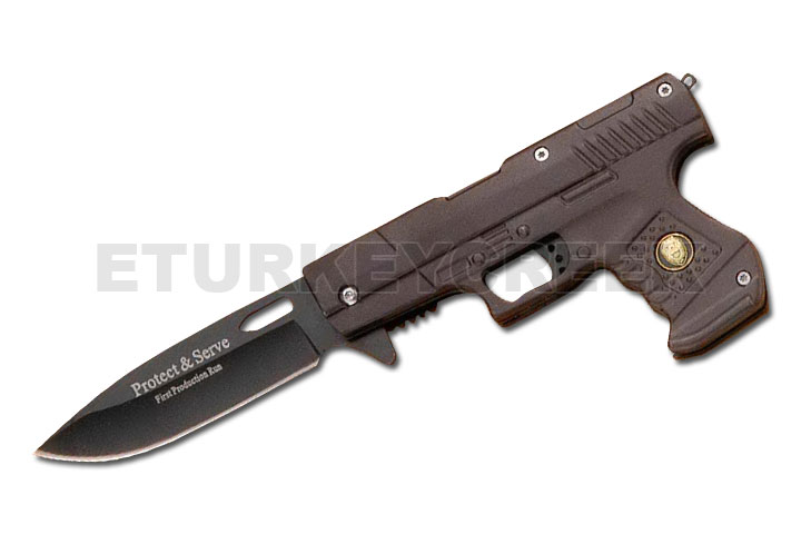 Protect & Serve Gun Shape Spring Assist KNIFE 4.5''
