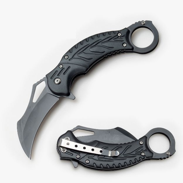 Karambit Style Spring Assist KNIFE 5'' Closed All Black  Handle