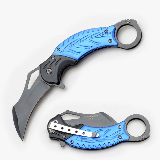 Karambit Style Spring Assist KNIFE 5'' Closed Blue Handle