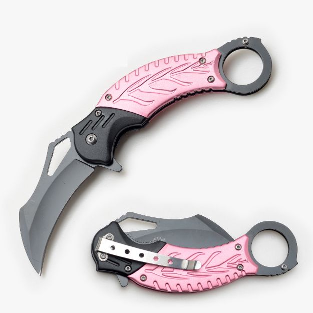 Karambit Style Spring Assist KNIFE 5'' Closed Pink Handle