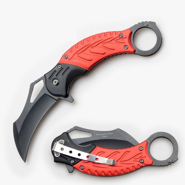 Karambit Style Spring Assist KNIFE 5'' Closed Red Handle