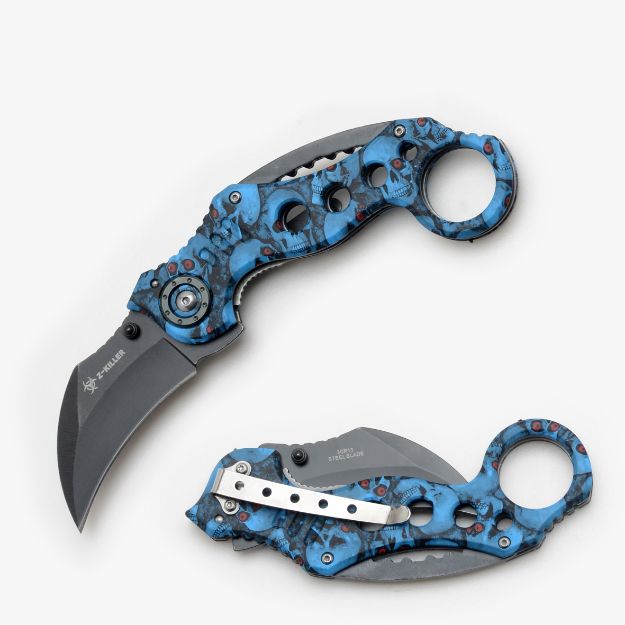 '' Z Killer '' SKULL Karambit Tactical Spring Assist Knife 5'' Close