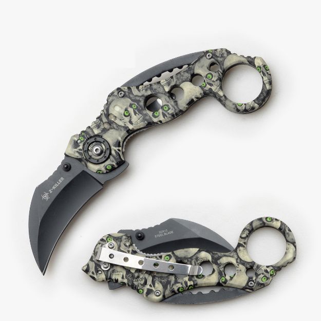 '' Z Killer '' Skull Karambit Tactical SpRING Assist Knife 5'' Close