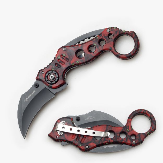 '' Z Killer '' Skull Karambit Tactical Spring Assist KNIFE 5'' Close