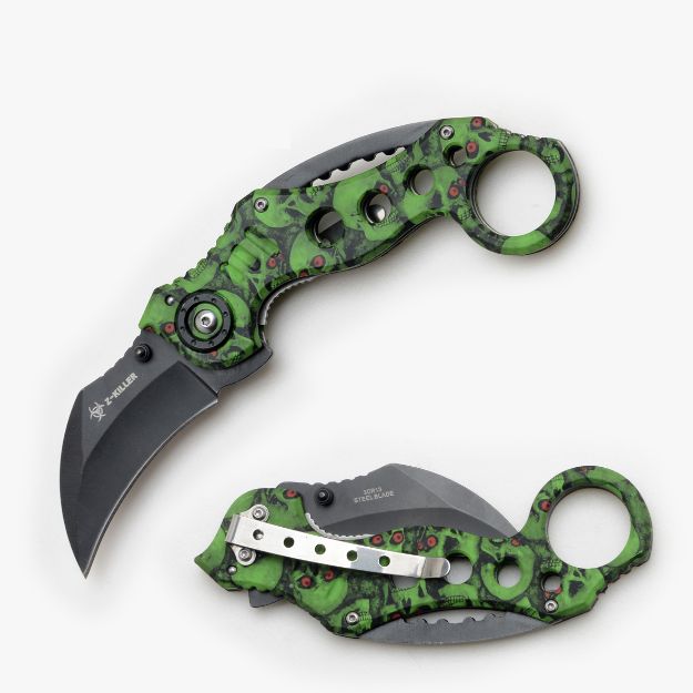 '' Z Killer '' Skull Karambit Tactical Spring Assist KNIFE 5'' Close