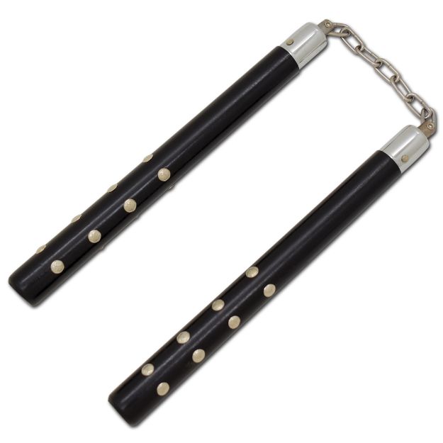 12'' Black Round NUNCHAKU with Chrome Studs