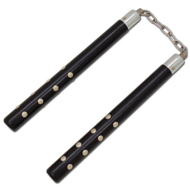 12'' Black Round Nunchaku with Chrome Studs