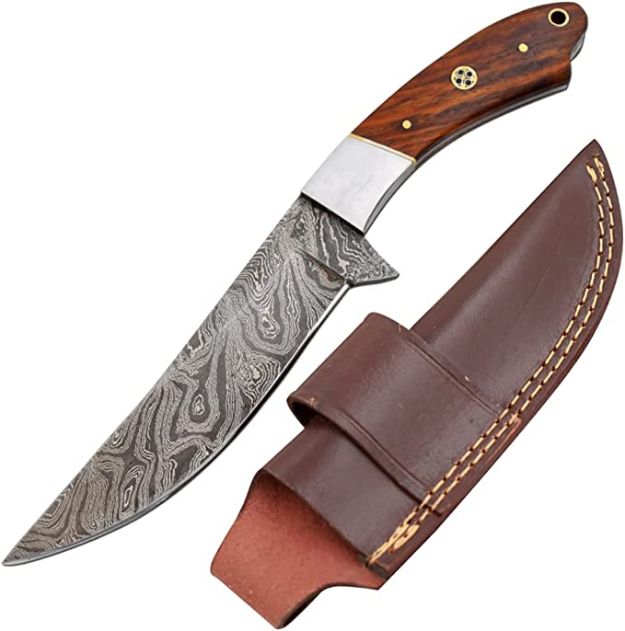 Old Ram Full Tang Real Damascus Steel Blade Hunting Outdoor KNIFE