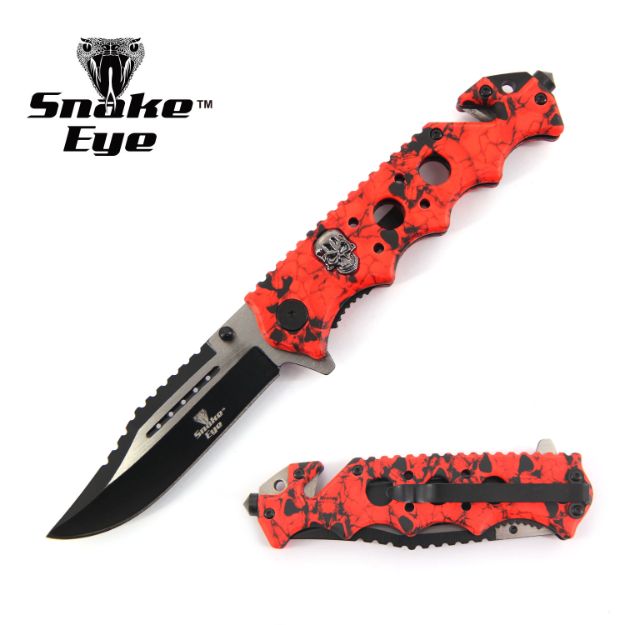 '' ZOMBIE '' SKULL Handle Action Assist Knife Red SKULL Camo