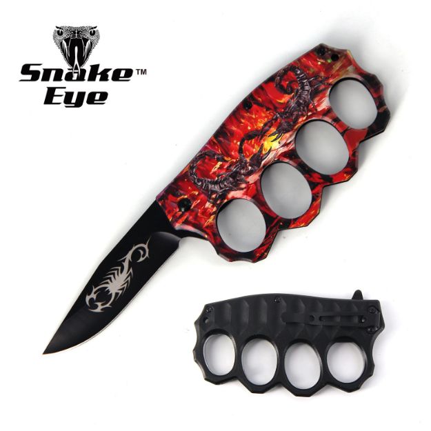 Action Assisted Knuckle KNIFE 4.5'' Printed Handle with Clip