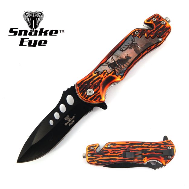 Snake Eye Tactical RED Deer Rescue Style Spring Assist Knife