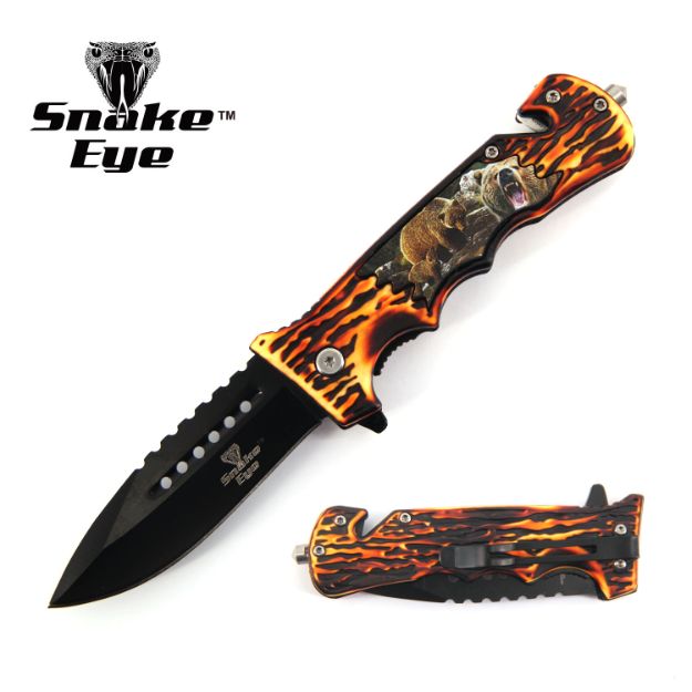 Snake Eye Tactical Roaring Bear Rescue Style Spring Assist Knife