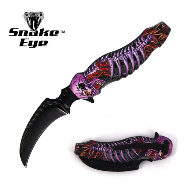 Snake Eye Tactical Spring Assist Fantasy SKULL Handle knife