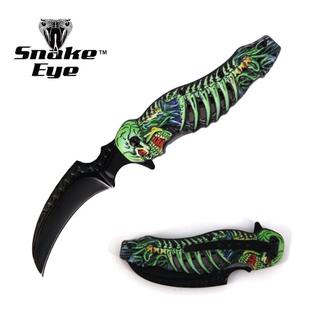 Snake Eye Tactical Spring Assist Fantasy SKULL Handle KNIFE