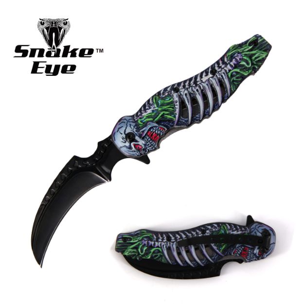 Snake Eye Tactical Spring Assist Fantasy SKULL Handle knife