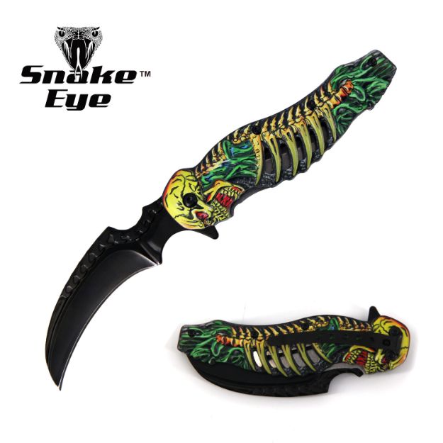 Snake Eye Tactical Spring Assist Fantasy SKULL Handle KNIFE