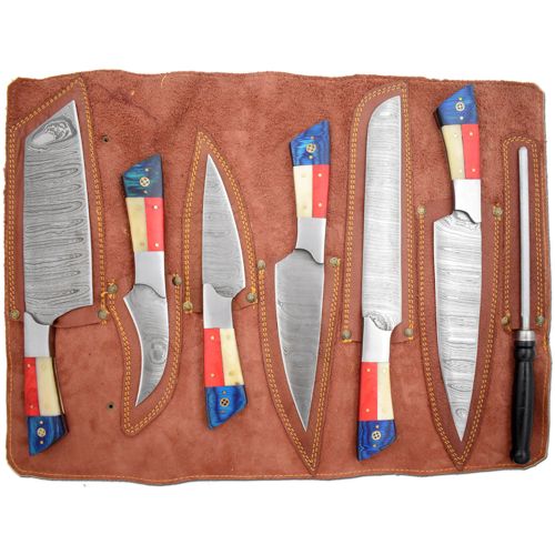 Professional Kitchen KNIVES Custom Made Damascus Steel 6 Pcs Set