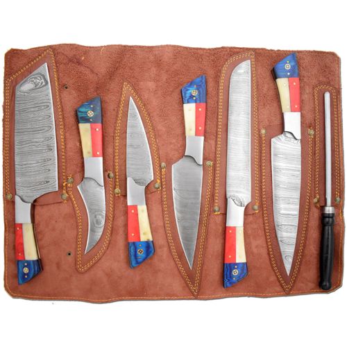 Professional Kitchen Knives Custom Made Damascus Steel 6 Pcs Set