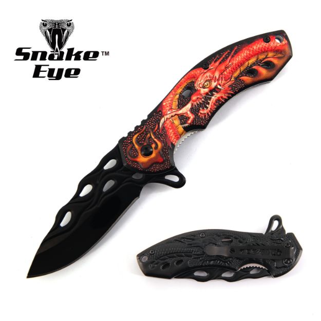 Snake Eye Tactical Spring Assist Fantasy Dragon Handle knife