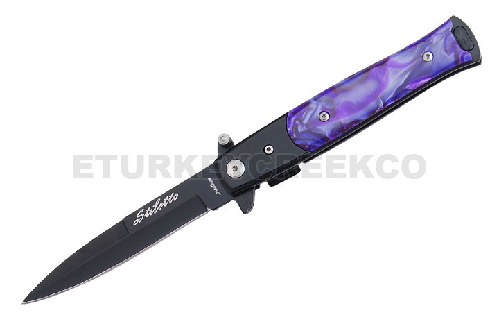 Snake Eye Tactical Stiletto Style Purple Folding KNIFE